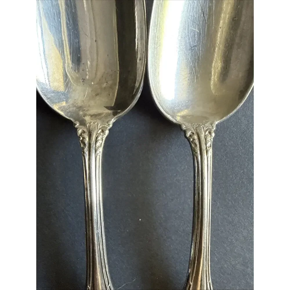 2 Wallace Grande Baroque XII Silverplate Spoons Monogrammed Vintage